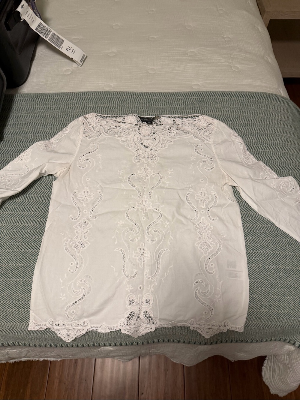 Ralph Lauren White Embroidered Lace-Detail Blouse